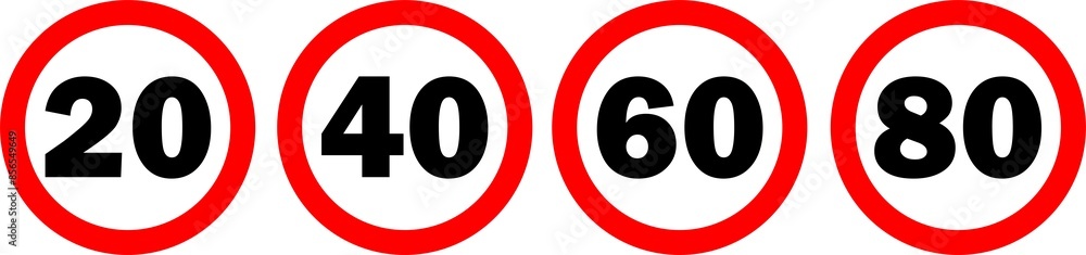 road sign, speed limit 20, 40, 60, 80 road sign, speed limit 20, 40, 60, 80