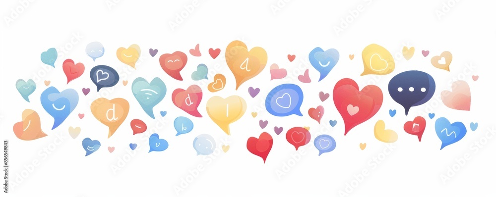 Obraz premium Colorful Hearts and Speech Bubbles Concept Illustration