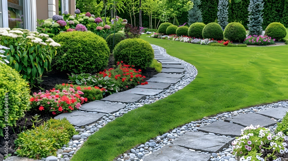 Obraz premium A trimmed lawn with mosaic stones picture