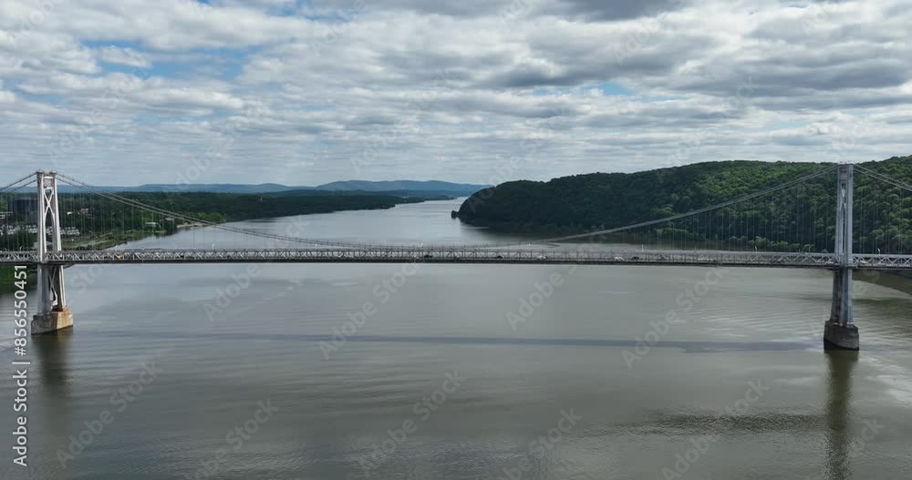 custom made wallpaper toronto digitalAerial video of the Franklin Delano Roosevelt Mid-Hudson Bridge over the Hudson River, Poughkeepsie NY.  Dolly move away.	