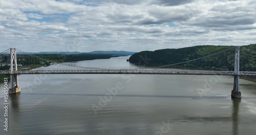 Wallpaper Mural Aerial video of the Franklin Delano Roosevelt Mid-Hudson Bridge over the Hudson River, Poughkeepsie NY.  Dolly move away.	 Torontodigital.ca