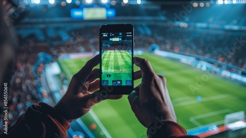 Watching the Game on Smartphone at Stadium - Live Soccer Match