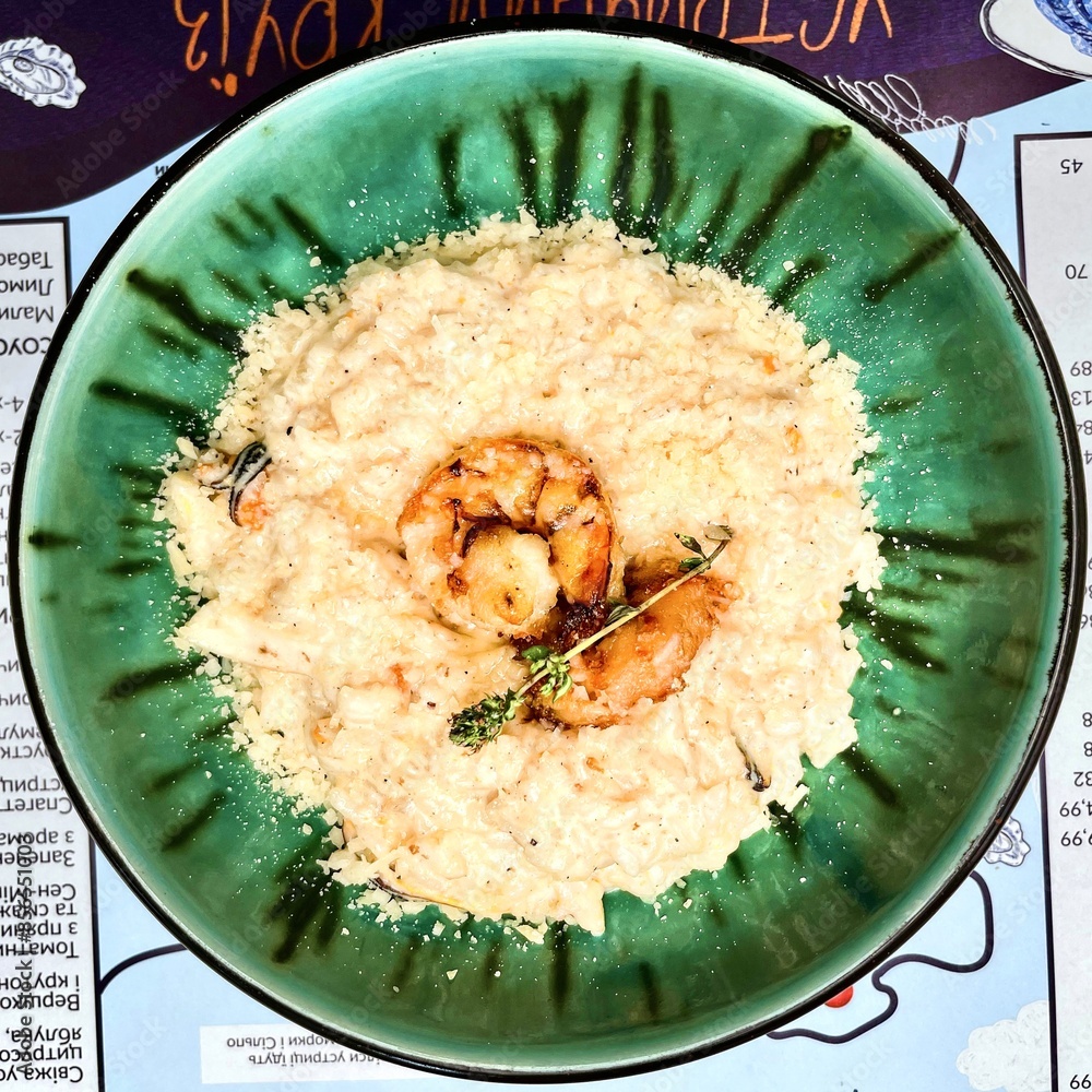 Seafood risotto in a plate