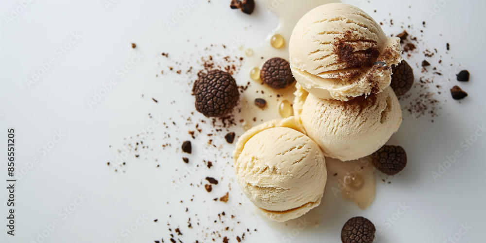 Luxurious truffle and honey gelato, an image of luxurious truffle and honey gelato, its rich texture and unique flavor profile highlighted against a white backdrop, perfect for showcasing high-end Luxurious truffle and honey gelato, an image of luxurious truffle and honey gelato, its rich texture and unique flavor profile highlighted against a white backdrop, perfect for showcasing high-end