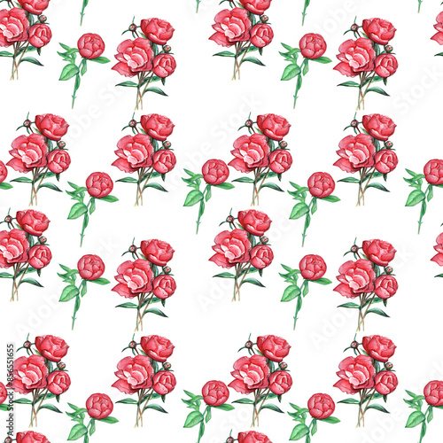 Wallpaper Mural seamless pattern with red roses Torontodigital.ca
