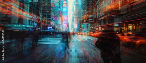 Futuristic Urban Speed - City Streets with Glitch Motion Blur Effects