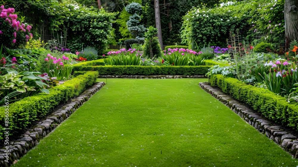 Fototapeta premium Elements of lawns with symmetrical flower beds picture