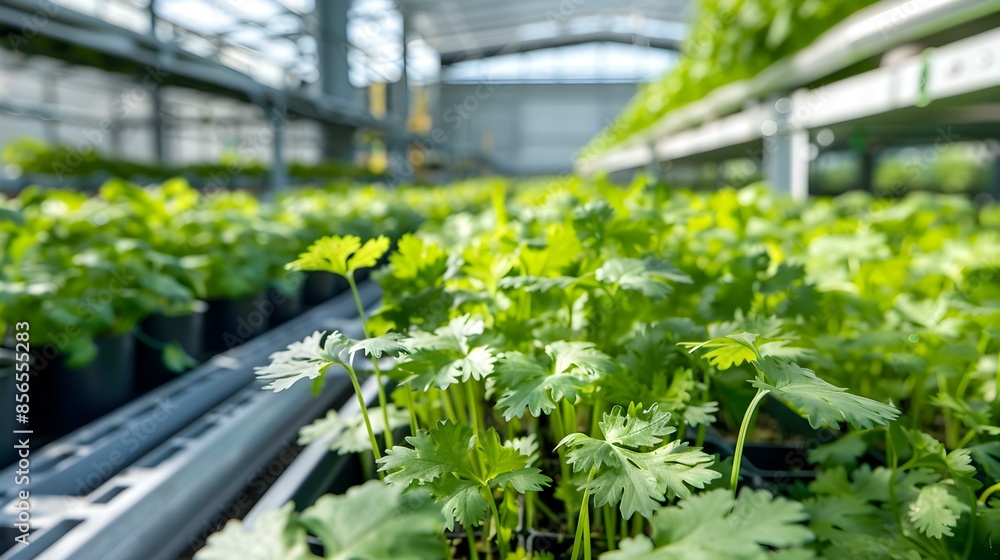 Coriander seedlings growing in a hydroponic system picture Coriander seedlings growing in a hydroponic system picture