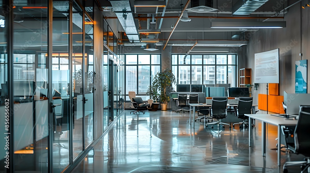 A high-tech office workstations with large monitors A high-tech office workstations with large monitors