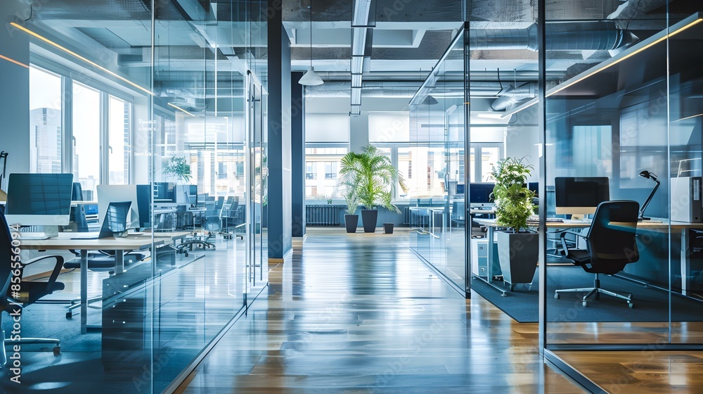 A high-tech office workstations with large monitors img A high-tech office workstations with large monitors img