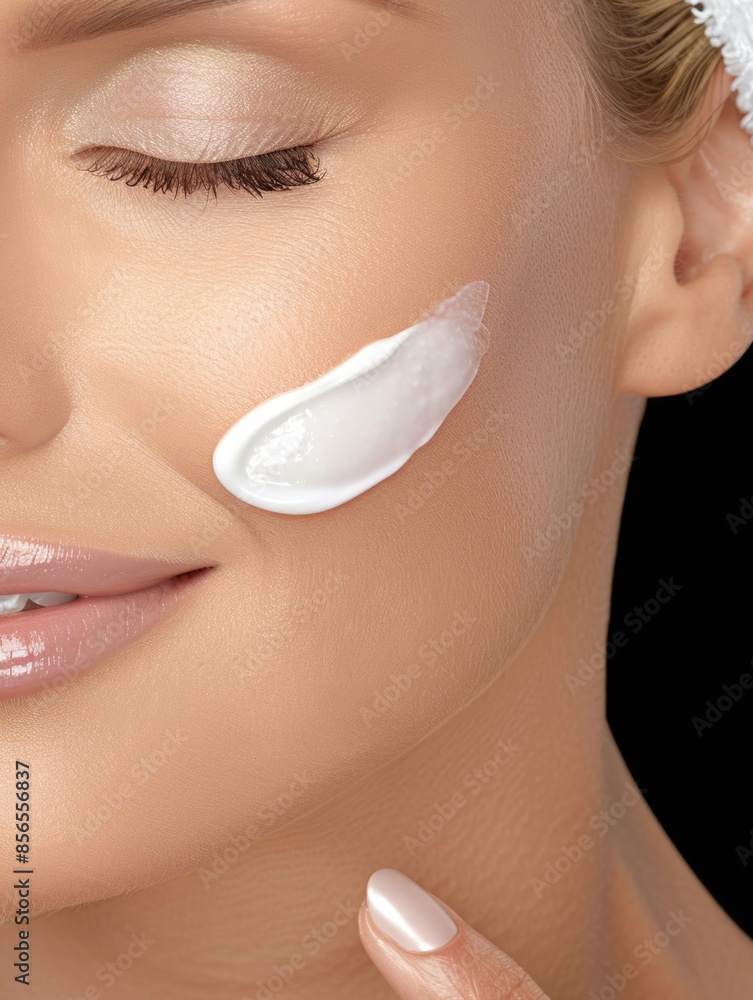 Flawless Skincare Routine: Woman Applying Facial Cream Close-Up Flawless Skincare Routine: Woman Applying Facial Cream Close-Up