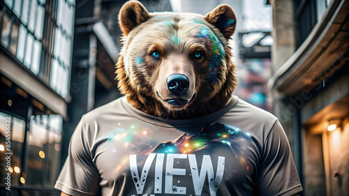 a Cyberpunk bear portrait with colored fluid, artwork photo