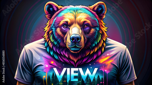 a Cyberpunk bear portrait with colored fluid, artwork photo