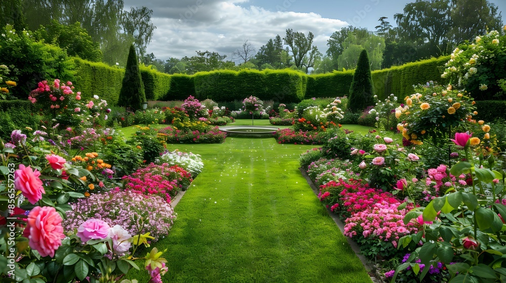 Obraz premium An english-style garden with symmetrical beds filled img