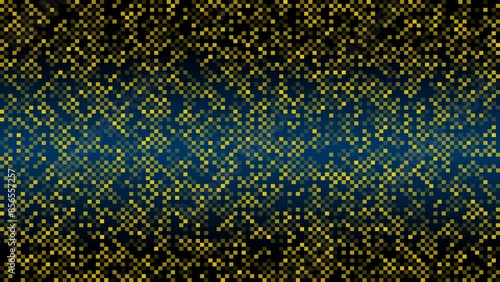 4k dynamic glittering tiles animation, seamless looping. Yellow on dark blue. Abstract technology backdrops