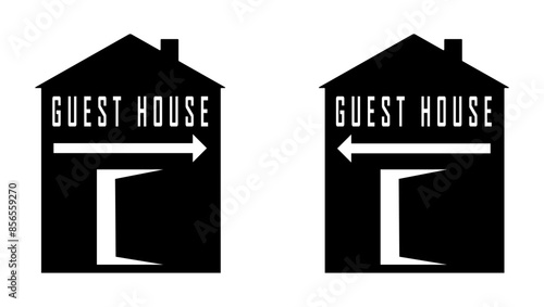 Guest House arrow sign, black isolated silhouette