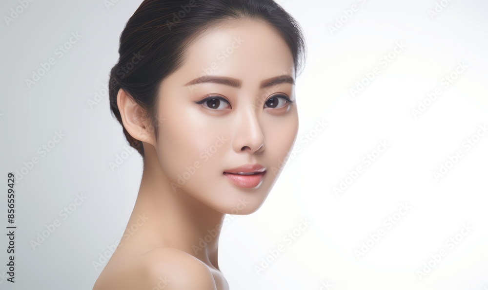 Beautiful young asian woman with clean fresh skin on white background, Face care, Facial treatment, Cosmetology, beauty and spa Beautiful young asian woman with clean fresh skin on white background, Face care, Facial treatment, Cosmetology, beauty and spa