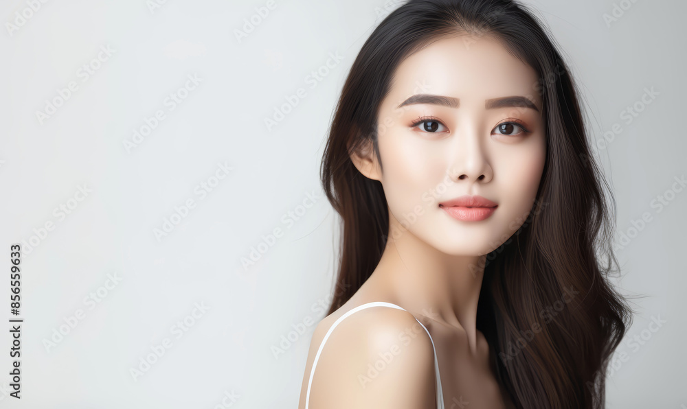 Beautiful young asian woman with clean fresh skin on white background, Face care, Facial treatment, Cosmetology, beauty and spa Beautiful young asian woman with clean fresh skin on white background, Face care, Facial treatment, Cosmetology, beauty and spa