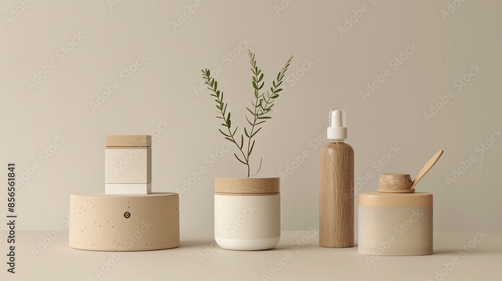 A set of eco-friendly skincare products with minimalistic packaging A set of eco-friendly skincare products with minimalistic packaging