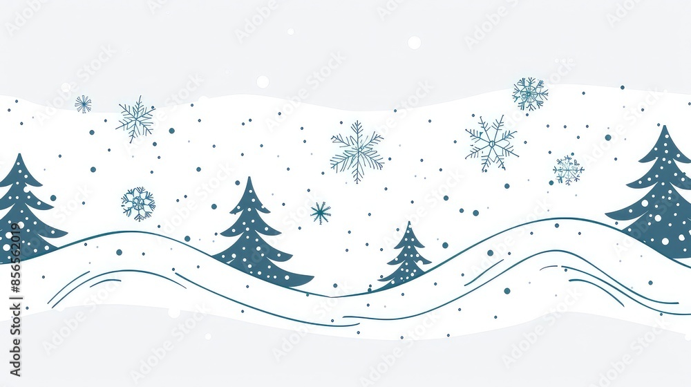 Minimalist one line drawing of a holiday banner with snowflakes, Vector, Simple and clean, winter theme Minimalist one line drawing of a holiday banner with snowflakes, Vector, Simple and clean, winter theme