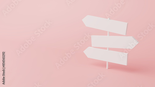 3d white directions 3 sign on pink background. 3d render illustration