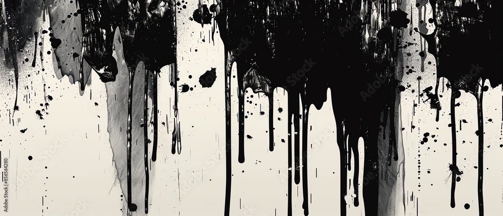 Abstract black and white paint drips and splatters on canvas. Artistic expression with texture and movement in modern design. Abstract black and white paint drips and splatters on canvas. Artistic expression with texture and movement in modern design.