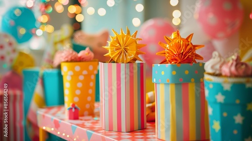 Magic box in a carnival-themed birthday setting, with colorful decorations and cheerful elements, raw texture, festive mood photo