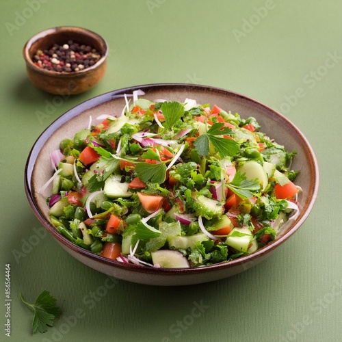 Indian healthy green salad or kachumber salad on green background