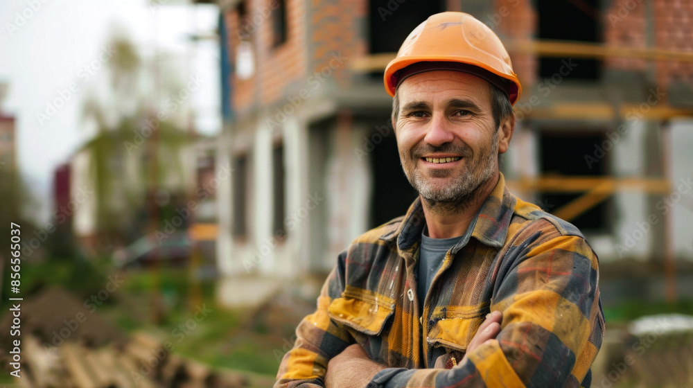 portrait cheerful of builder in place of work to convey they spirit portrait cheerful of builder in place of work to convey they spirit