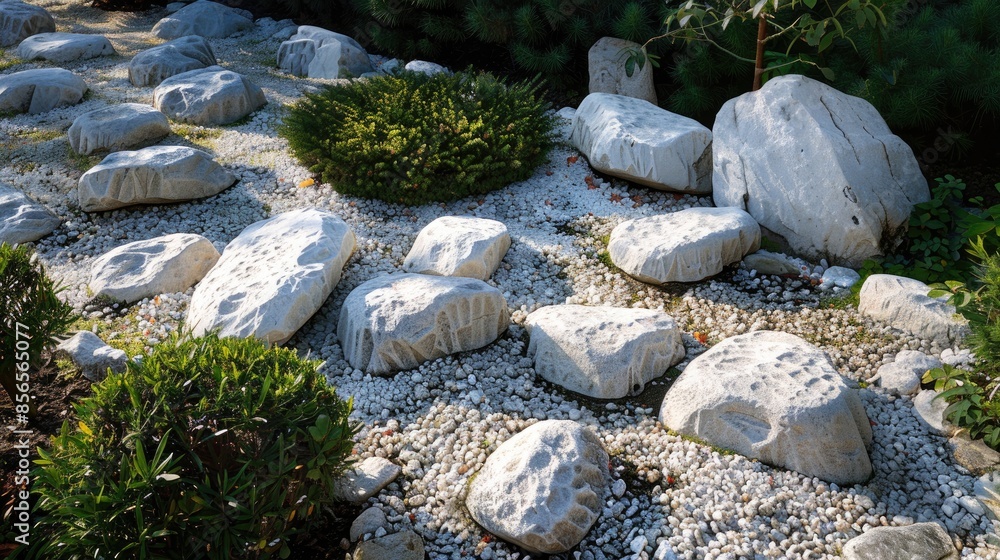 White stones in the garden White stones in the garden