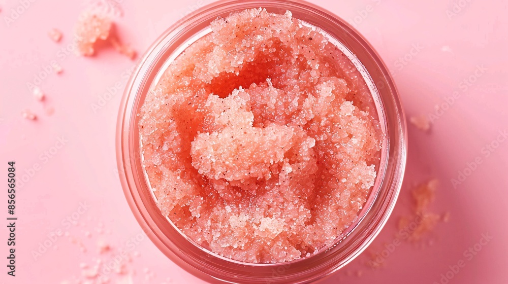 A close-up of a jar of exfoliating scrub with the lid off A close-up of a jar of exfoliating scrub with the lid off