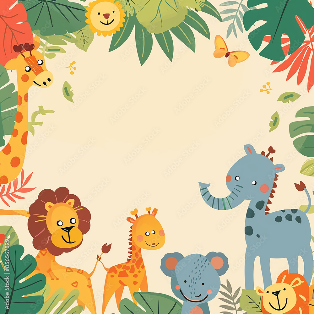 Obraz premium A colorful, playful safari-themed birthday invitation made with generative AI