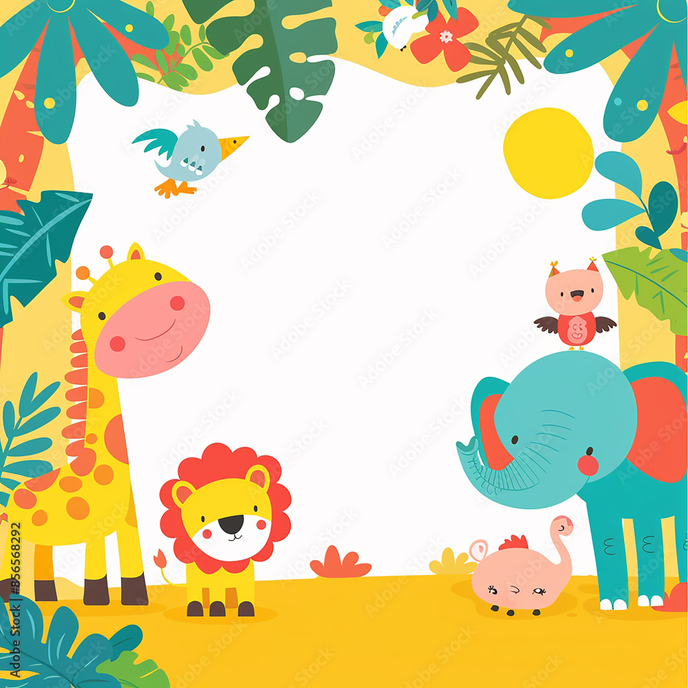Fototapeta premium A colorful, playful safari-themed birthday invitation made with generative AI