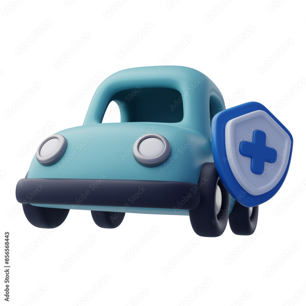 3d icon car with insurance, car safety. 3d icon car with insurance, car safety.