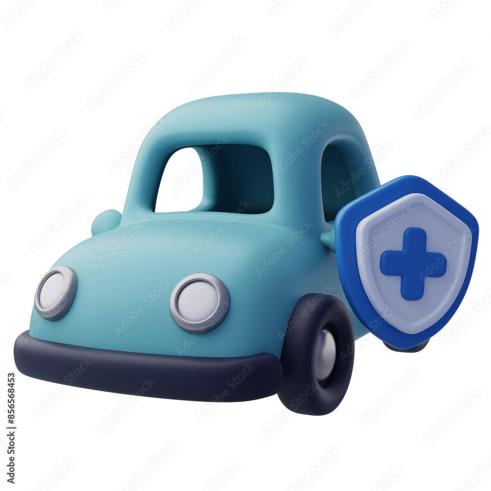 3d icon car with insurance, car safety. 3d icon car with insurance, car safety.