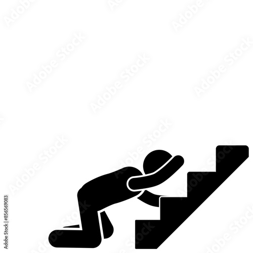 illustration of a flat stick figure character climbing a staircase