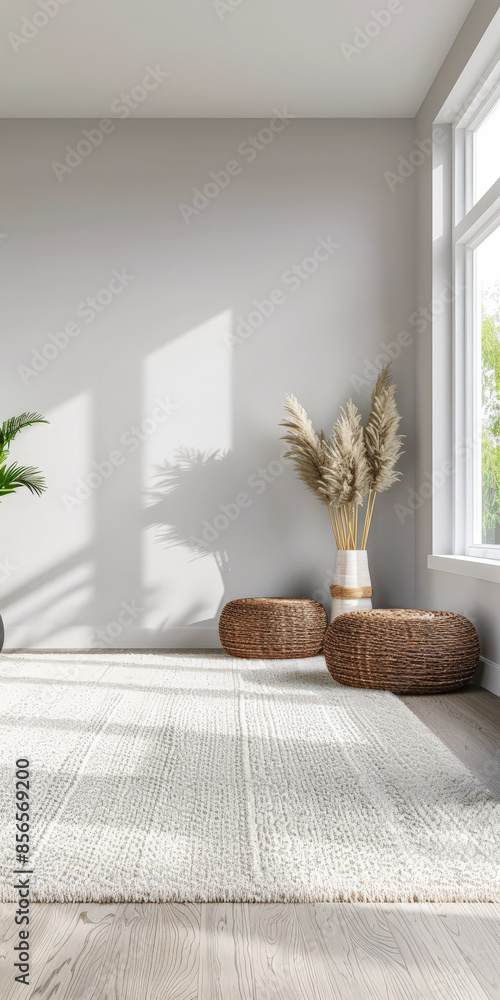 Serene corner in a living room interiors composition. Residential composition with natural window lighting, minimal furniture and wooden floors. Real Estate ad. Serene corner in a living room interiors composition. Residential composition with natural window lighting, minimal furniture and wooden floors. Real Estate ad.