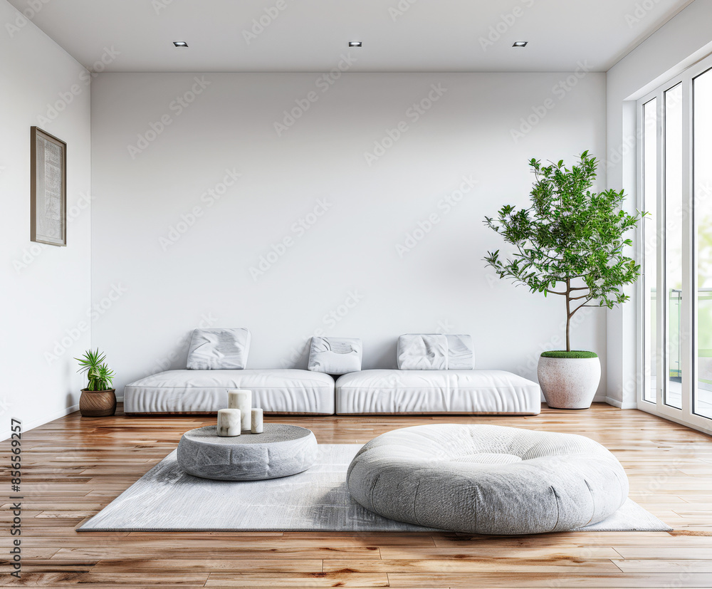 Serene corner in a living room interiors composition. Residential composition with natural window lighting, minimal furniture and wooden floors. Real Estate ad. Serene corner in a living room interiors composition. Residential composition with natural window lighting, minimal furniture and wooden floors. Real Estate ad.