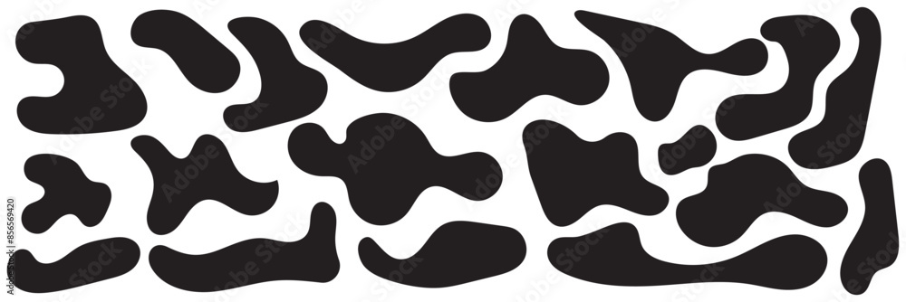 Set of abstract liquid forms and fluid shapes, blobs element, black abstract blobs, irregular shapes, black ink. Set of abstract liquid forms and fluid shapes, blobs element, black abstract blobs, irregular shapes, black ink.