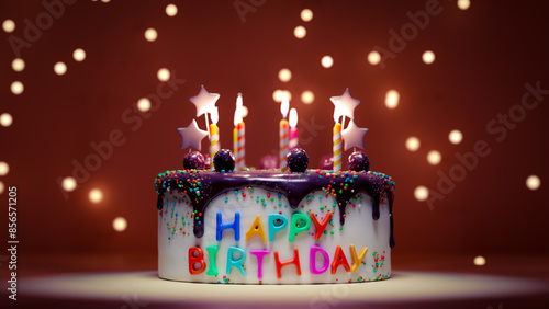 Obraz na płótnie happy birthday party cake backgrounds. 3d rendering
