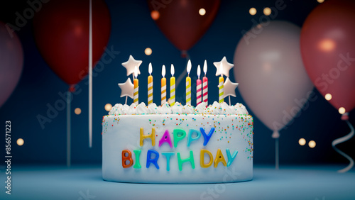 Photography happy birthday party cake backgrounds. 3d rendering