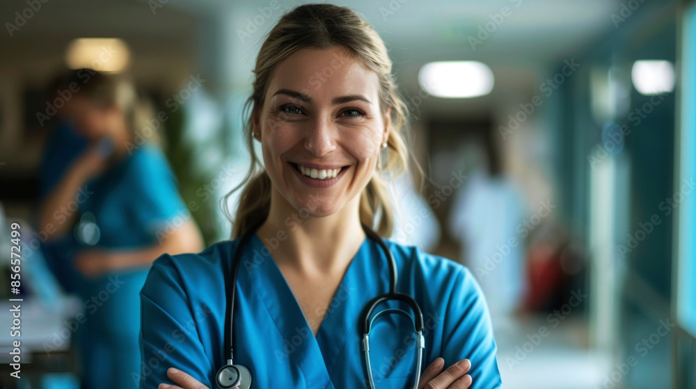 Fototapeta premium portrait cheerful of doctor in the hospital to convey their spirit of work