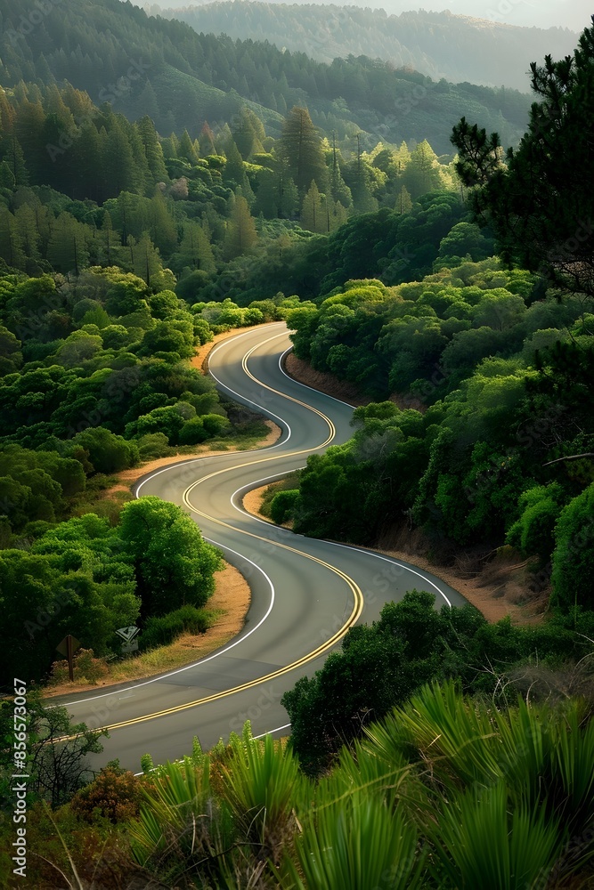 Winding Forest Road Scenic Landscape for Travel Photography Winding Forest Road Scenic Landscape for Travel Photography
