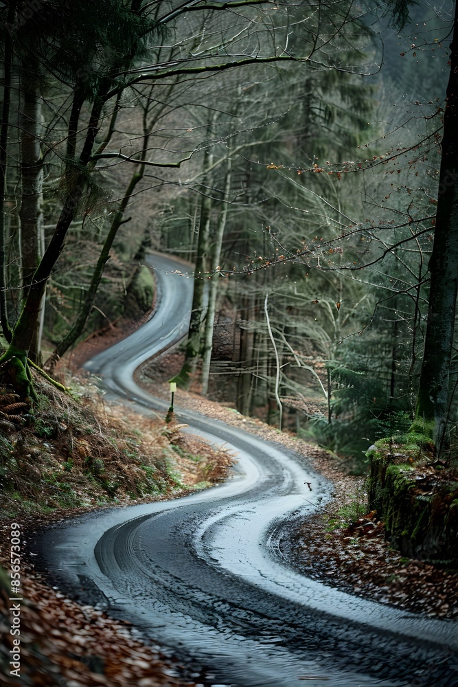 Fototapeta premium Winding Forest Road Scenic Nature Landscape Travel Photography