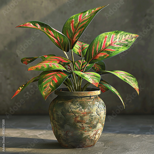 Present a captivating 3D animated rendition of a potted plant, perfect for adding visual interest and creativity to advertising campaigns and promotional materials. photo