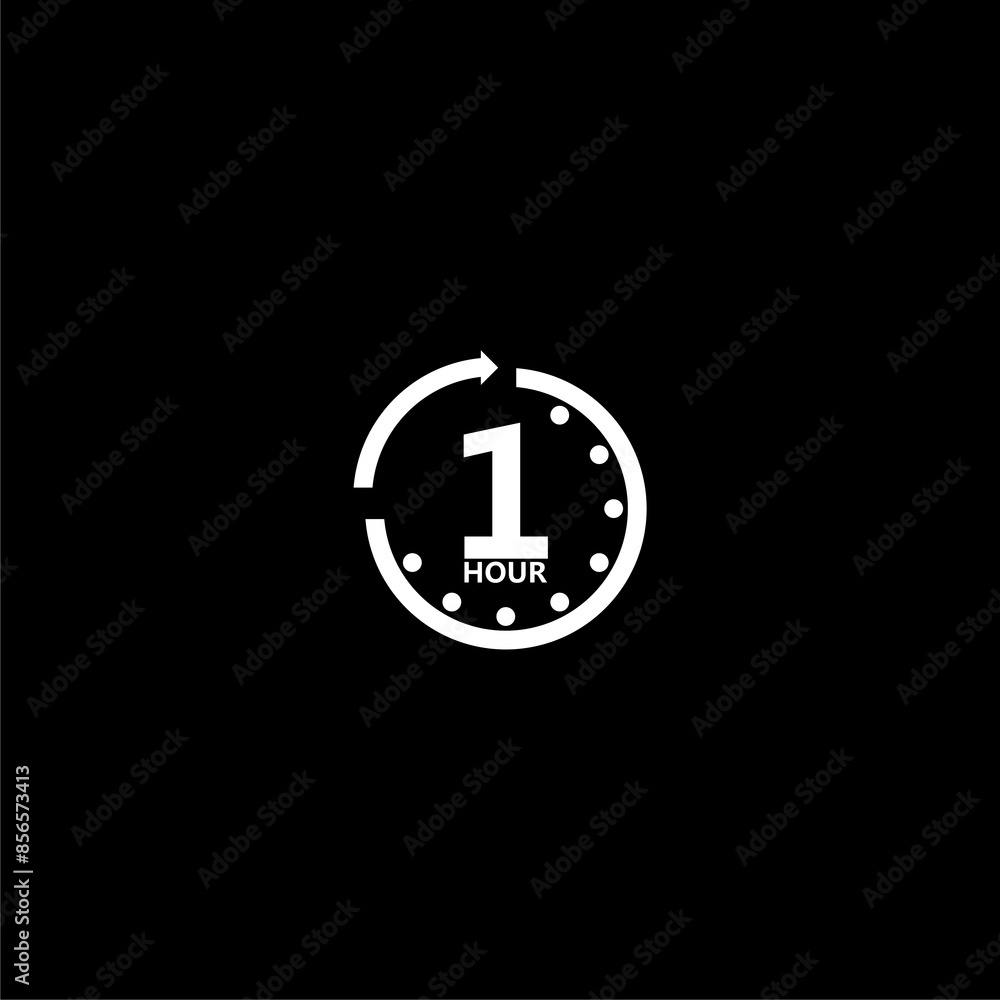 One hour clock icon isolated on dark background One hour clock icon isolated on dark background