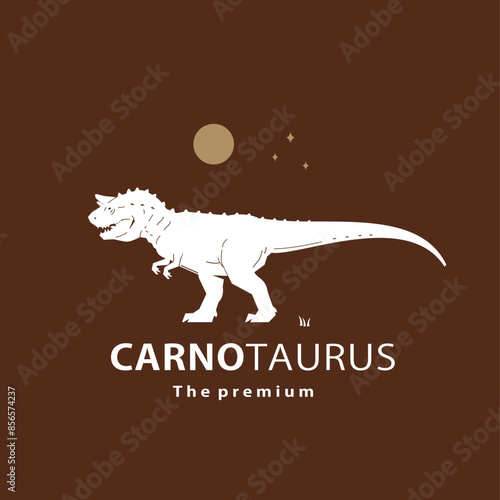 vintage hipster dinosaur, carnotaurus logo vector silhouette art icon