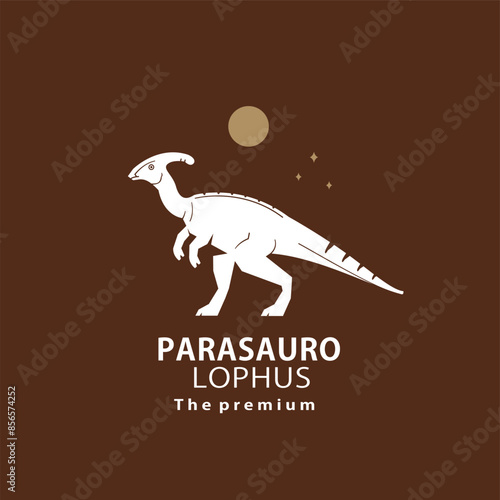vintage hipster dinosaur, parasaurolophus logo vector silhouette art icon