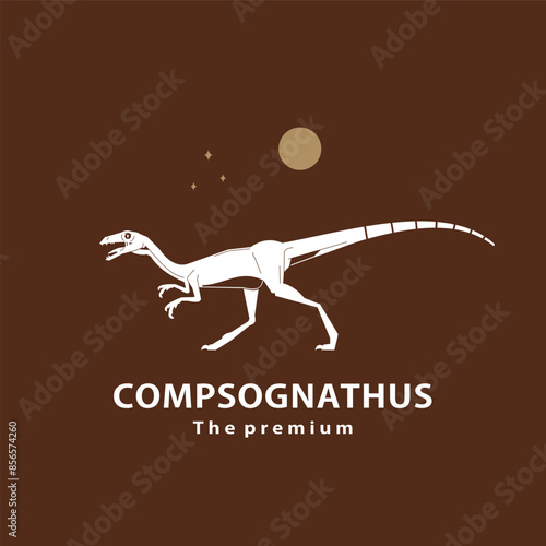 vintage hipster dinosaur, compsognathus logo vector silhouette art icon