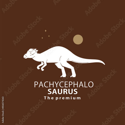 vintage hipster dinosaur, pachycephalosaurus logo vector silhouette art icon